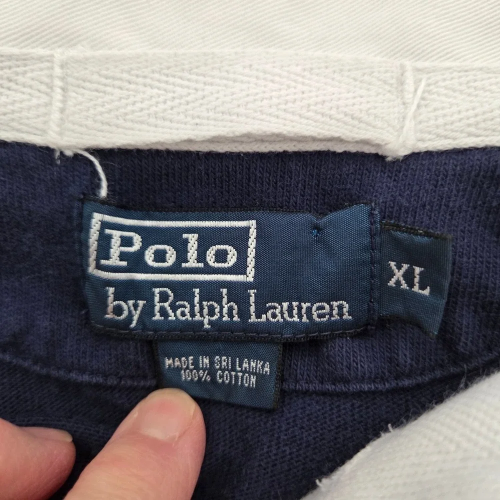 Polo Ralph Lauren Rugby Shirt Yellow Navy Striped Elbow Patch Mens XL
